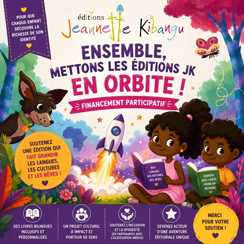 Pour que chaque enfant découvre la richesse de son identité : ensemble, mettons les Éditions Jeannette Kibangu en orbite 🚀 | Financement participatif